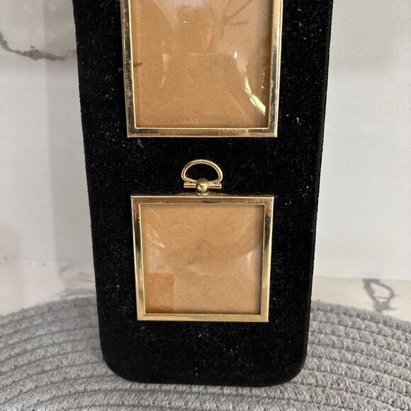 Antique Art Deco Black Velvet And Brass Convex Picture Frame 3 Picture Hang Only - Picture 2 of 10